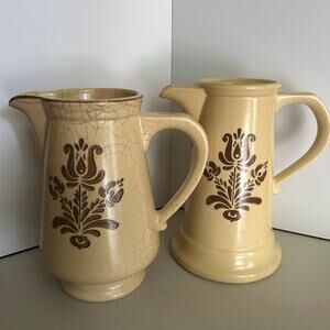 SET of 2 — Pfaltzgraff Village Pitchers, Teapot, Rustic Stoneware Coffee Tea
